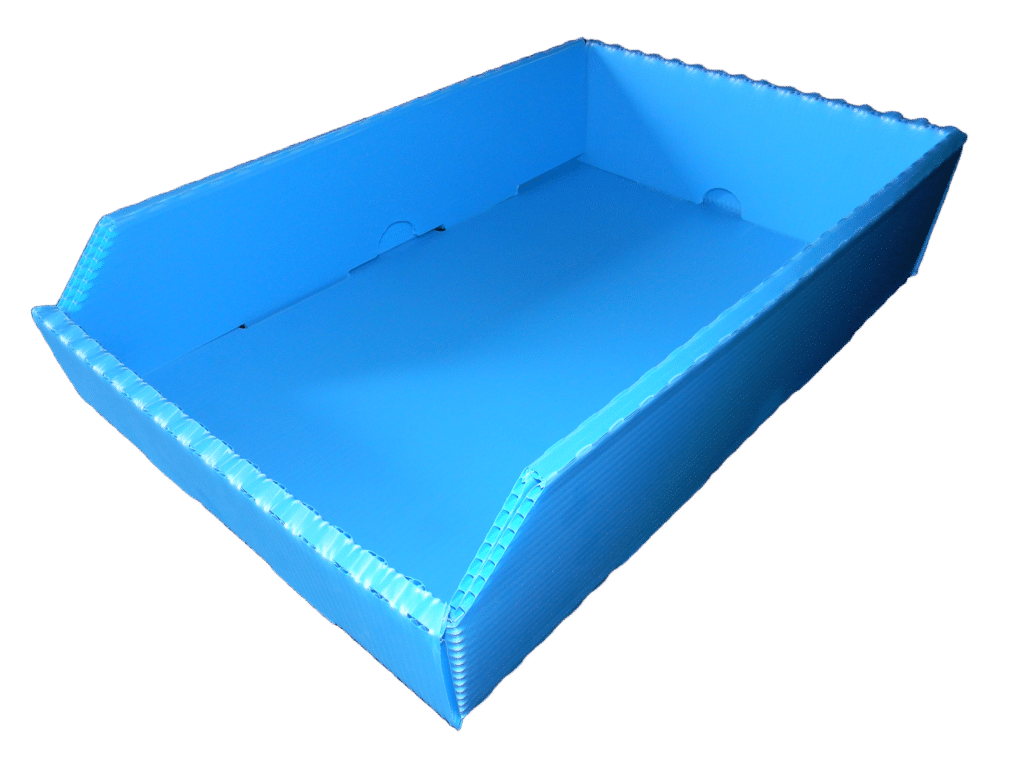 Bright blue storage container for organizing and decluttering home and office spaces.
