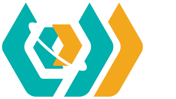 Dynamic hexagonal logo design featuring teal and orange elements for branding and innovation.