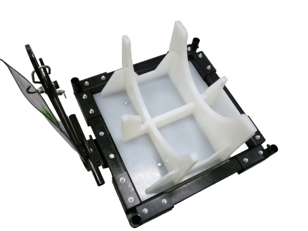 Plastic component assembly fixture designed for efficient manufacturing and assembly processes.