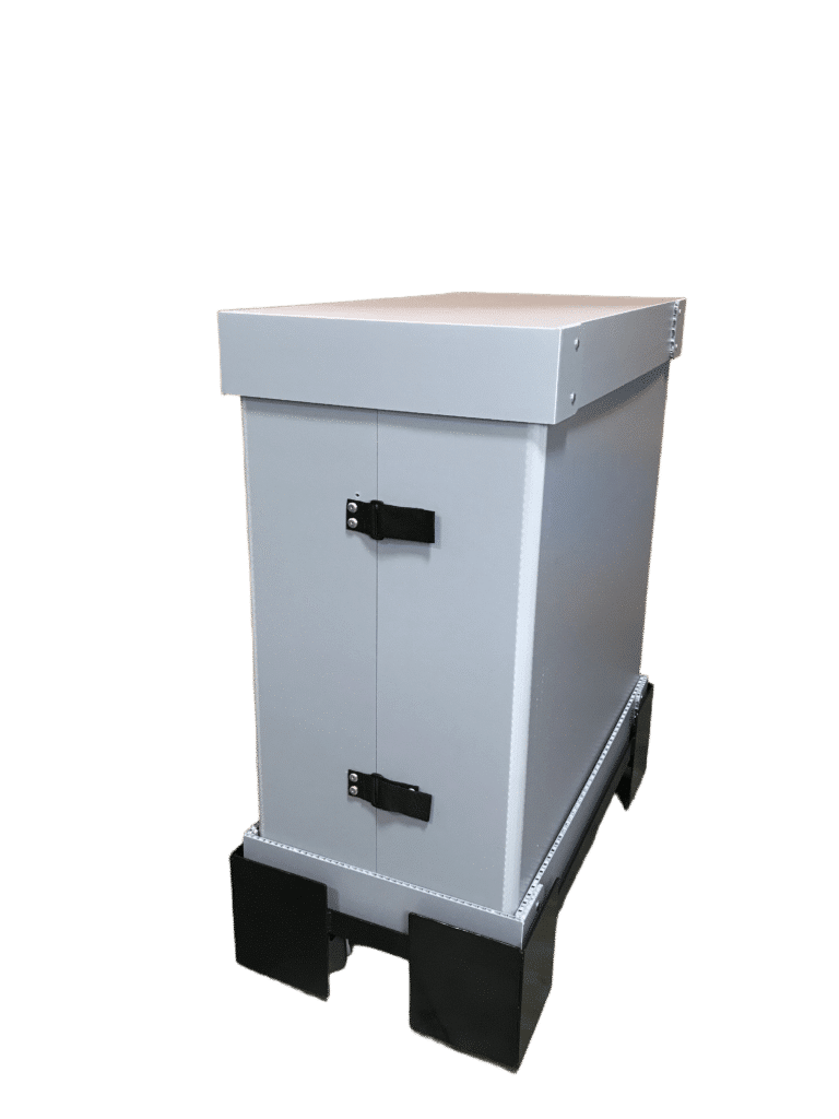 Compact gray storage box with secure latches for organized storage solutions.