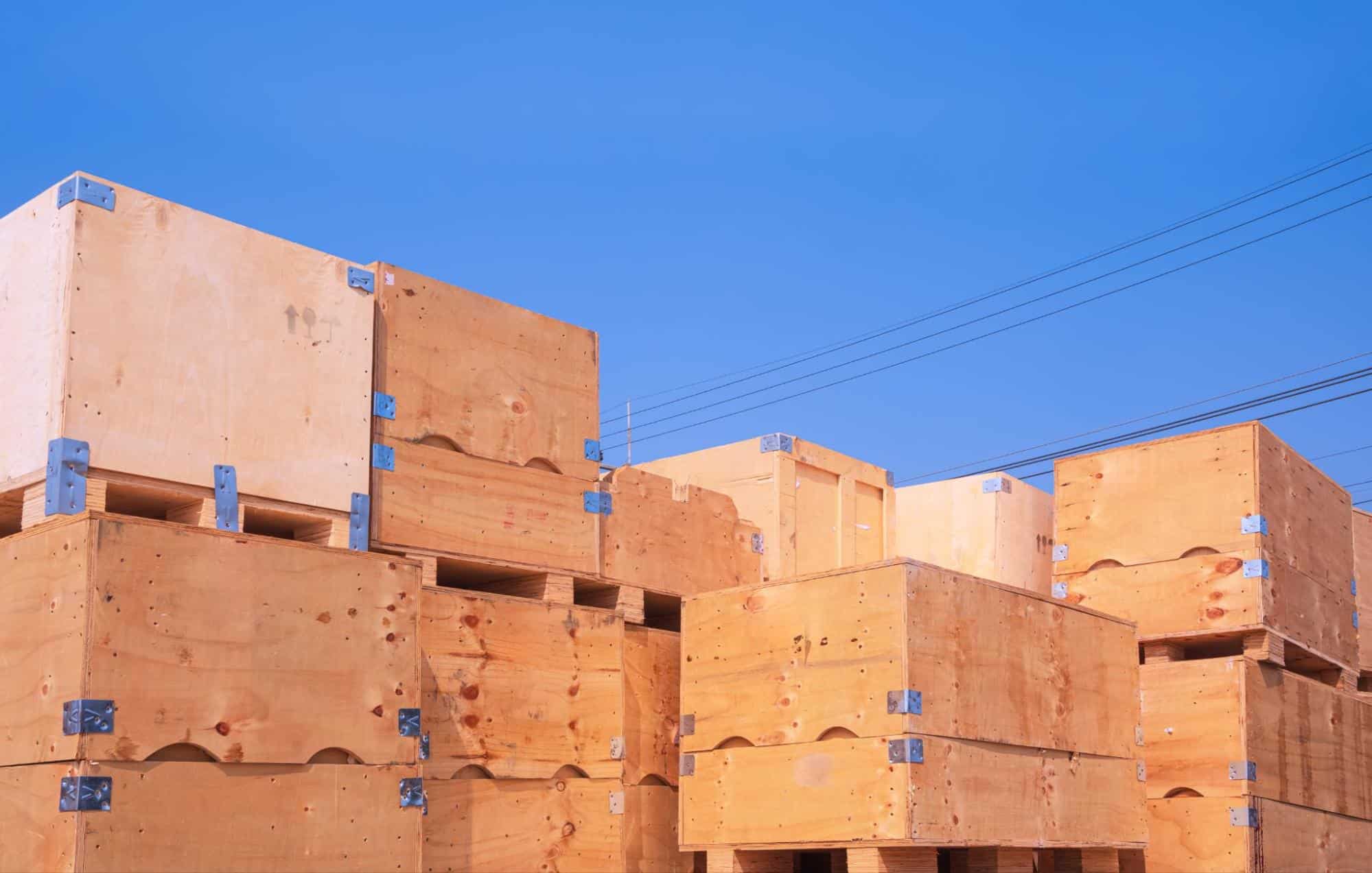 Shipping crates stacked at a warehouse