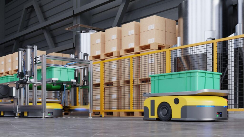Smart robots automating warehouse operations for efficient inventory management and logistics.