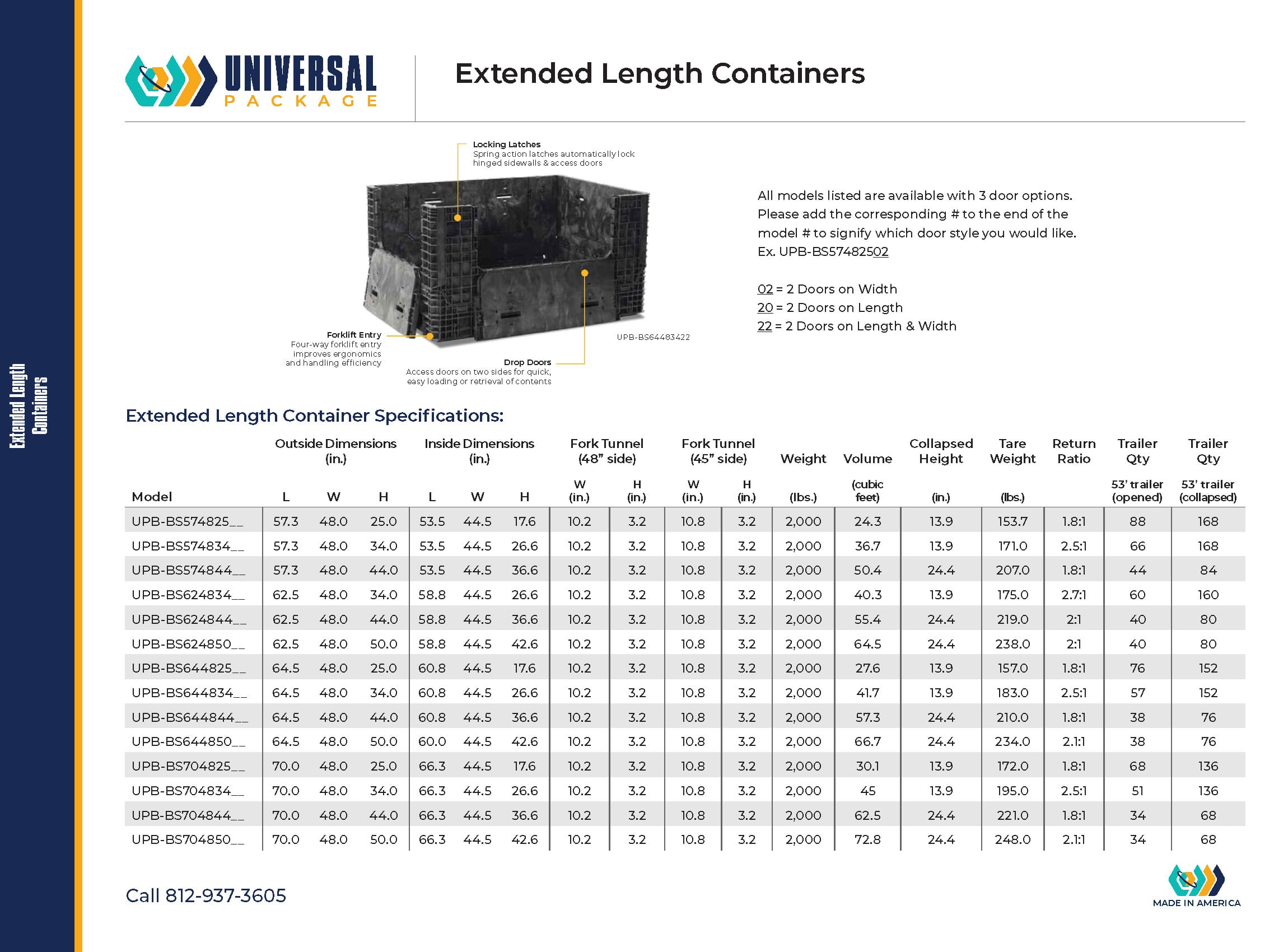 Extended length container specifications for efficient handling and ergonomic access.