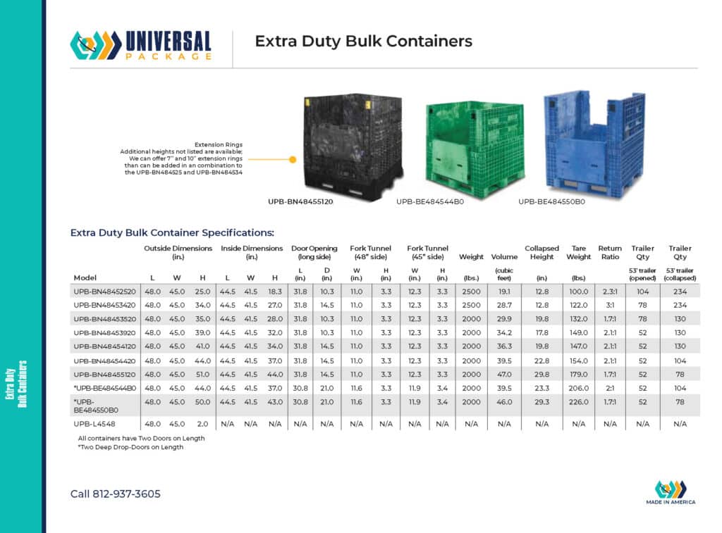 Extra duty bulk containers specifications and features for efficient storage solutions.