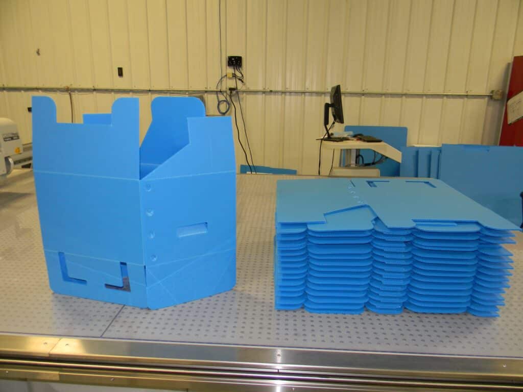 Stacked blue storage boxes ready for organization and efficient space management.