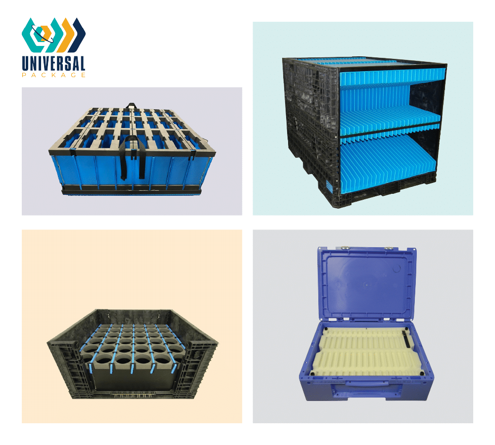 Durable blue storage containers for efficient organization and transportation of goods.
