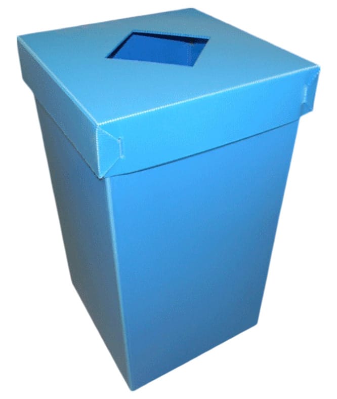 Blue recycle bin for eco-friendly waste disposal and recycling.
