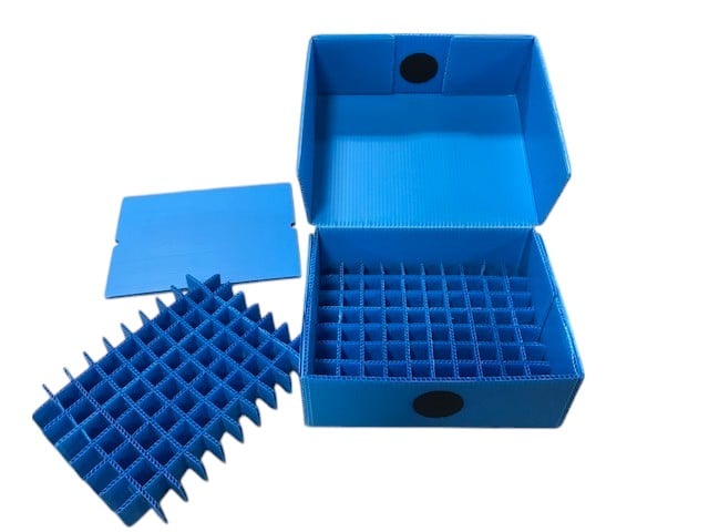 Blue storage box with dividers for organizing items efficiently and stylishly.