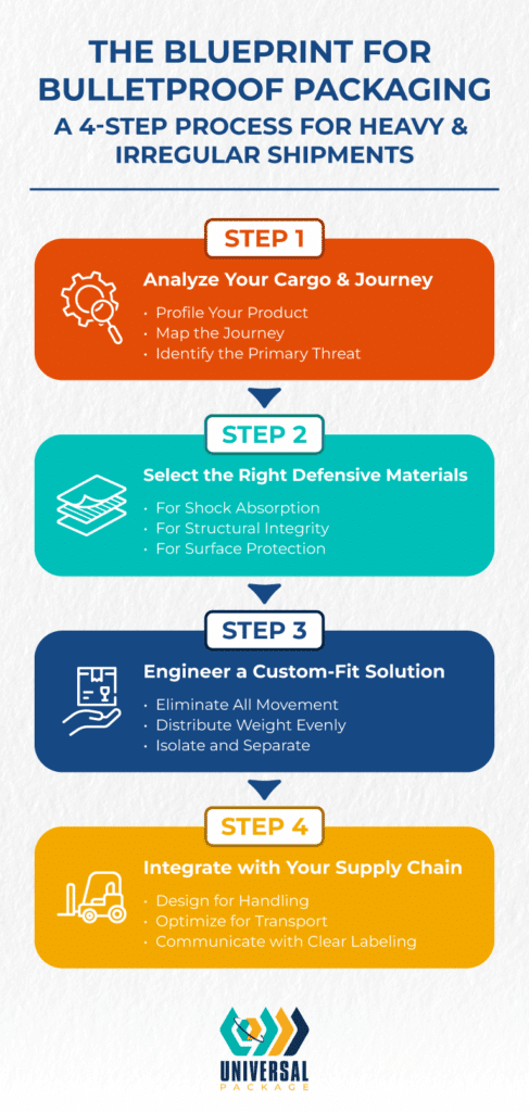 Bulletproof packaging blueprint for secure heavy and irregular shipment solutions.
