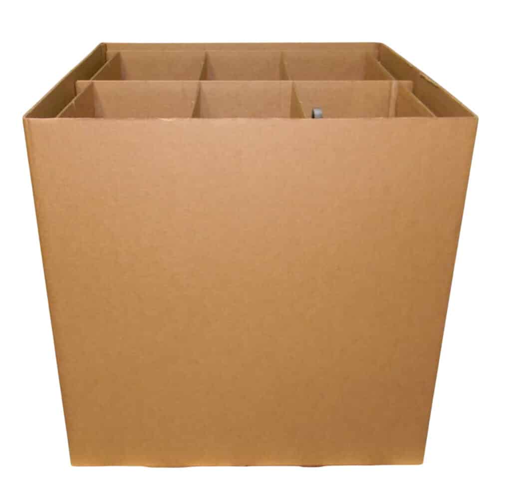 Cardboard box with dividers for organizing and storing items efficiently.