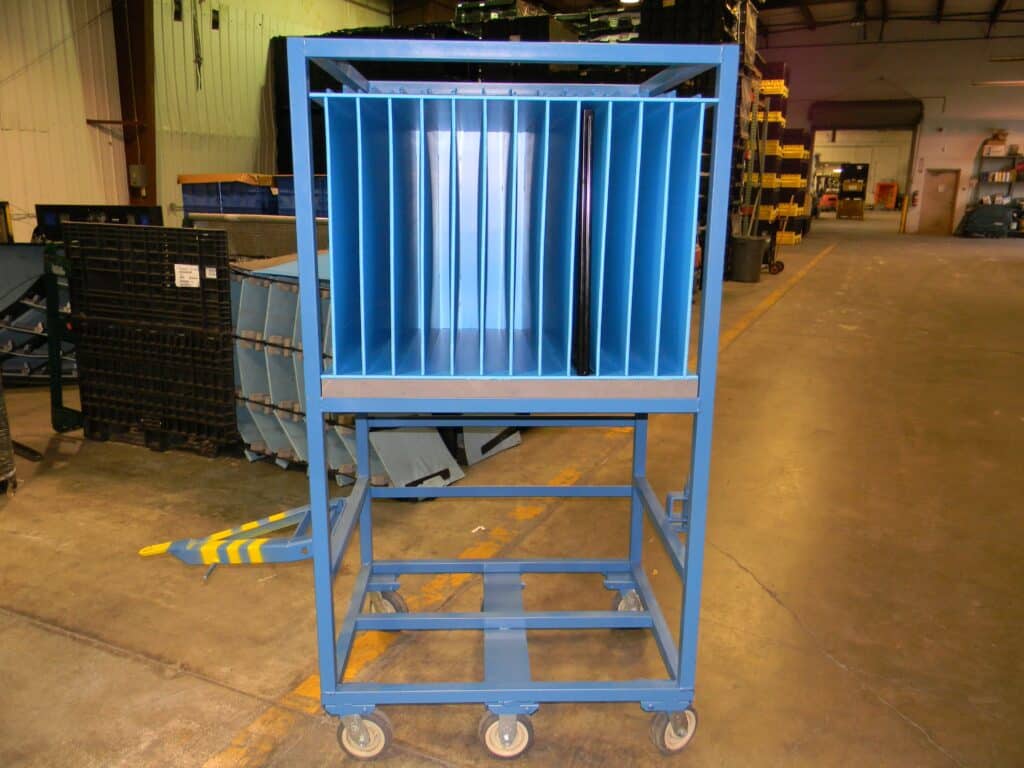 Blue mobile workstation with multiple compartments, ideal for organizing tools and equipment.