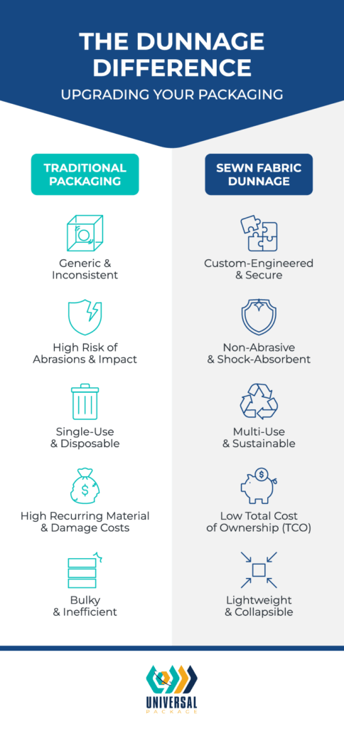 Upgrade your packaging with sewn fabric dunnage for better efficiency and sustainability.