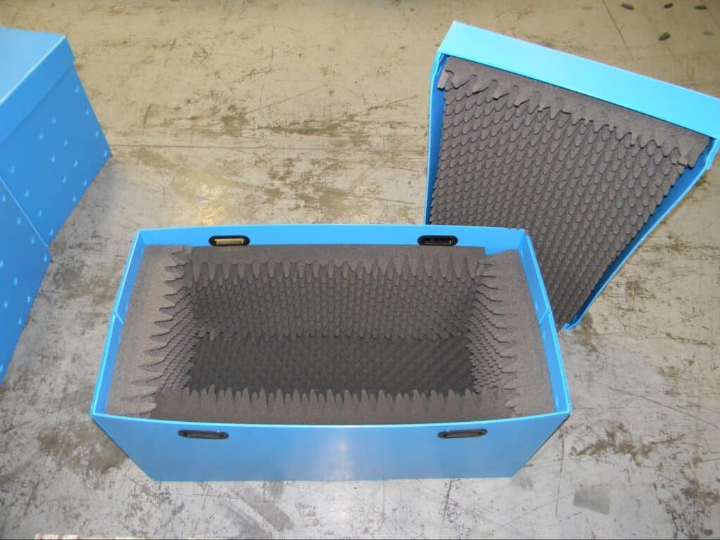 Blue foam container for secure storage and transport of sensitive items.