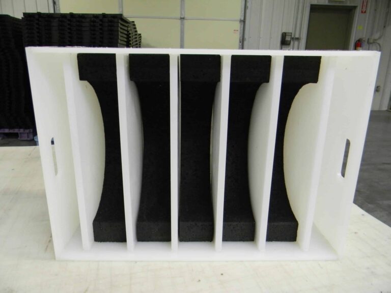 Foam divider box for organizing and protecting delicate equipment during transport.