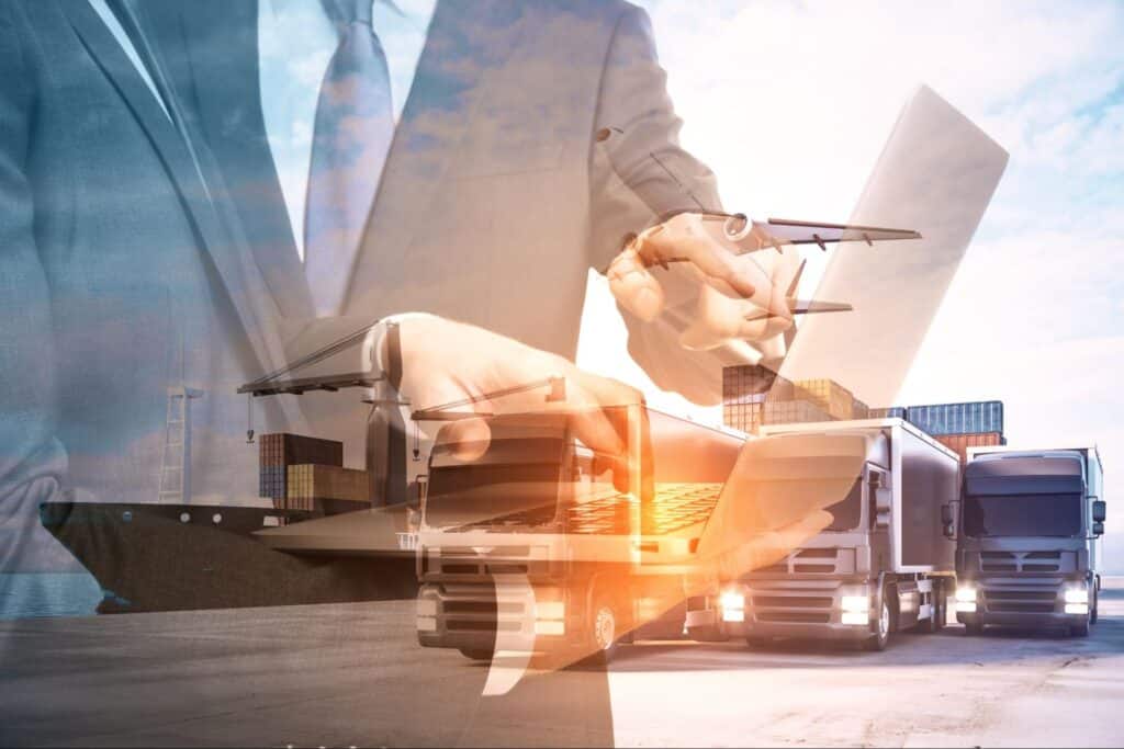 Logistics expert overseeing efficient shipment operations at a busy transport dock.